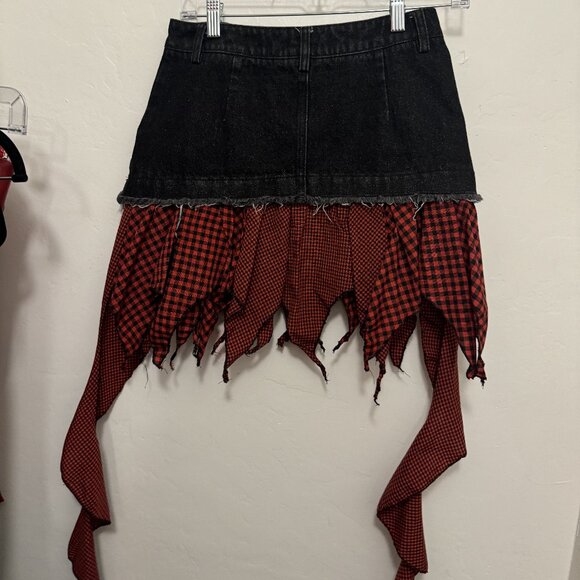 high-low plaid denim skirt - Picture 6 of 6
